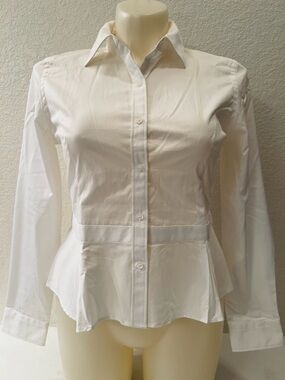 NWT Ralph Lauren Peplum Button Up Shirt 14P 100% Cotton White 14 Petite NWT